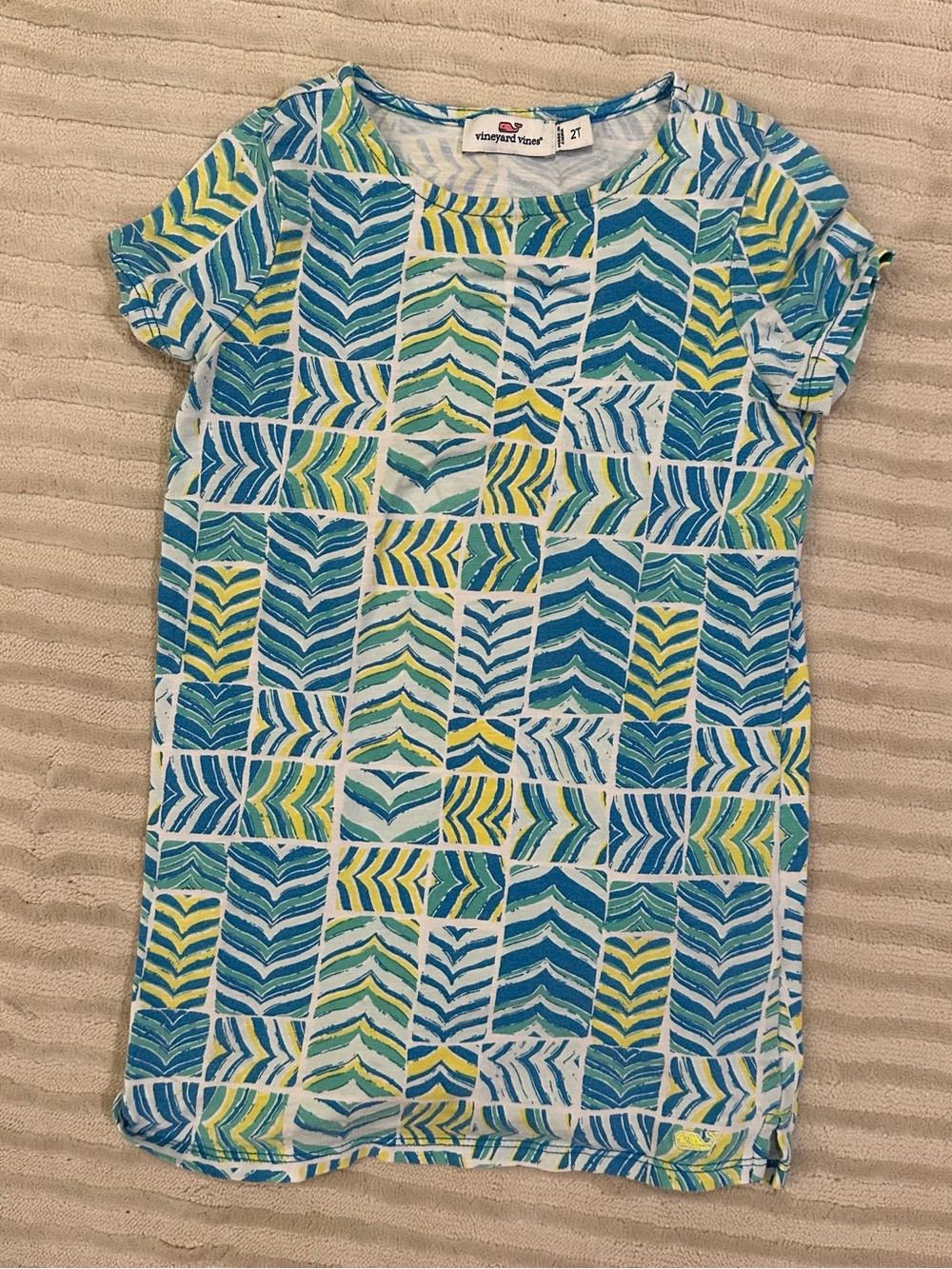 Vineyard Vines Girls' Blue, Yellow & White Patterned Short Sleeve Dress
